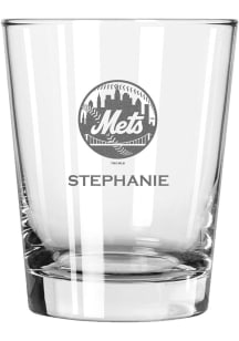 New York Mets Personalized Laser Etched 15oz Double Old Fashioned Rock Glass - White