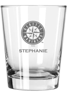 Seattle Mariners Personalized Laser Etched 15oz Double Old Fashioned Rock Glass - White