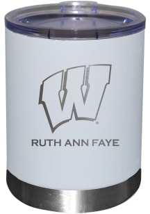 Wisconsin Badgers Personalized Laser Etched 12oz Lowball Tumbler - White