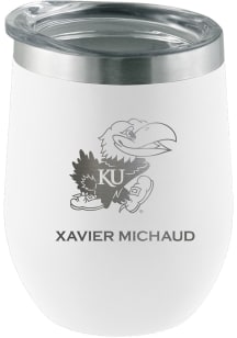 Kansas Jayhawks Personalized Laser Etched 12oz Stemless Wine Tumbler - White