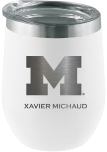Michigan Wolverines Personalized Laser Etched 12oz Stemless Wine Tumbler - White