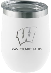 Wisconsin Badgers Personalized Laser Etched 12oz Stemless Wine Tumbler - White