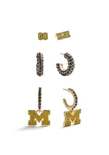Michigan Wolverines Pave Set of 3 Womens Earrings