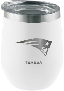 New England Patriots Personalized Laser Etched 12oz Stemless Wine Tumbler - White