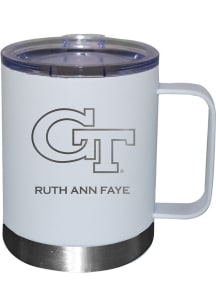 GA Tech Yellow Jackets Personalized Laser Etched 12oz Handle Lowball Tumbler - White