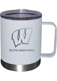 Wisconsin Badgers Personalized Laser Etched 12oz Handle Lowball Tumbler - White