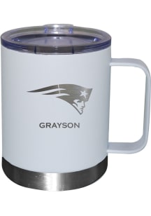 New England Patriots Personalized Laser Etched 12oz Handle Lowball Tumbler - White