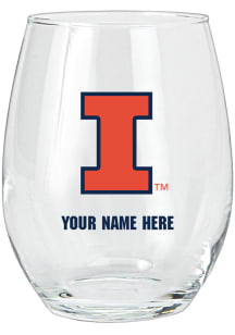 Illinois Fighting Illini Personalized Stemless Wine Glass - Navy Blue