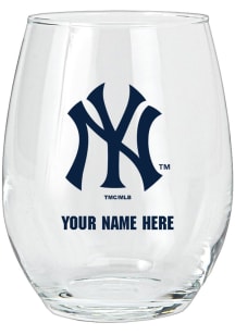 New York Yankees Personalized Stemless Wine Glass - Navy Blue