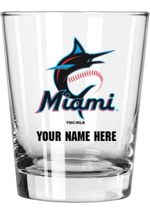 Miami Marlins Personalized 15oz Double Old Fashioned Rock Glass - Black