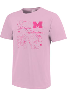 Michigan Wolverines Womens Pink Icon Scatter Short Sleeve T-Shirt