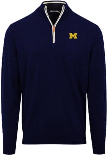 Michigan Wolverines Mens Navy Blue Cashmere Touch Long Sleeve Qtr Zip Pullover