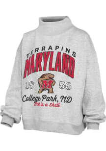 Pressbox Maryland Terrapins Womens Ash Lingo Mock Neck Crew Sweatshirt
