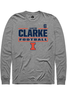 Jaheim Clarke Illinois Fighting Illini Graphite Football NIL Stacked Box Long Sleeve Player T Shir..