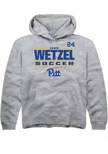 Gavin Wetzel Rally Pitt Panthers Youth NIL Stacked Box Long Sleeve Player Hoodie Grey