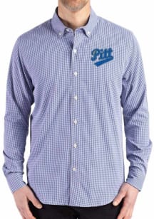 Cutter and Buck Pitt Panthers Mens Blue Vault Gingham LS Woven Long Sleeve Dress Shirt