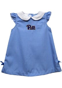 Vive La Fete Pitt Panthers Toddler Girls Blue Gingham Short Sleeve Dress