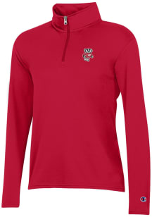 Champion Wisconsin Badgers Womens Red Mock Mesh Qtr Zip Pullover
