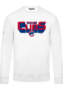 Levelwear Chicago Cubs Mens White Zane Retro 3D Long Sleeve Crew Sweatshirt