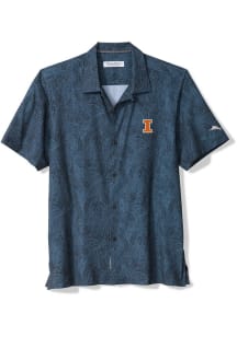 Tommy Bahama Illinois Fighting Illini Mens Navy Blue Saltwater Fronds Short Sleeve Dress Shirt