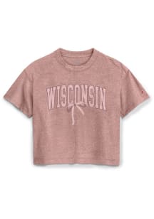 Wisconsin Badgers Womens Pink Arched Bow Short Sleeve T-Shirt