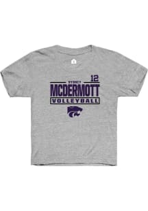 Sydney McDermott K-State Wildcats Youth Grey NIL Stacked Box Player Tee