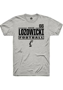 Xavier Lozowicki Cincinnati Bearcats Ash Football NIL Stacked Box Short Sleeve Player T Shirt