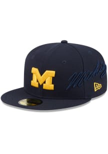 New Era Michigan Wolverines Mens Blue Side Script 59FIFTY Fitted Hat