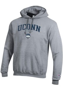 Champion UConn Huskies Mens Grey Mom Script Powerblend Long Sleeve Hoodie