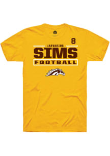 Jarvarius Sims Western Michigan Broncos Gold Football NIL Stacked Box Short Sleeve Player T Shirt