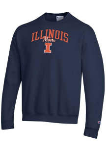Champion Illinois Fighting Illini Mens Navy Blue Mom Script Powerblend Long Sleeve Crew Sweatshirt