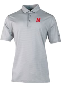 Columbia Nebraska Cornhuskers Mens Grey Heat Seal Double Hit Short Sleeve Polo