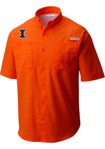 Columbia Illinois Fighting Illini Mens Orange Heat Seal Tamiami Short Sleeve Dress Shirt