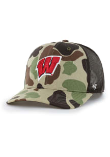 47 Wisconsin Badgers Carhart Duck Camo Trucker Adjustable Hat - Green