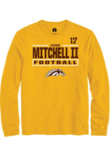 Jason Mitchell II Western Michigan Broncos Gold Football NIL Stacked Box Long Sleeve Player T Shir..