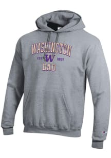 Champion Washington Huskies Mens Grey Est Date Dad Powerblend Long Sleeve Hoodie