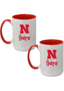 Nebraska Cornhuskers Logo + Wordmark 2 Pack Inner Color Ceramic Mug - White