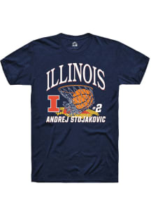 Andrej Stojakovic Illinois Fighting Illini Navy Blue NIL Name Number Net Short Sleeve Player T Shi..