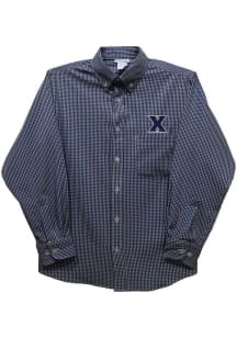 Vive La Fete Xavier Musketeers Baby Navy Blue Gingham Long Sleeve Polo