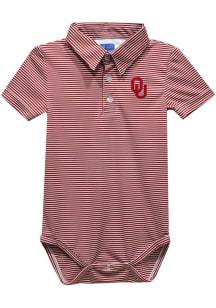 Vive La Fete Oklahoma Sooners Baby Crimson Pencil Stripe Short Sleeve One Piece Polo