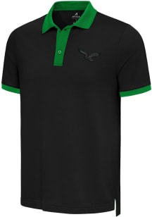 Antigua Philadelphia Eagles Mens Black Noble Colorblock Short Sleeve Polo