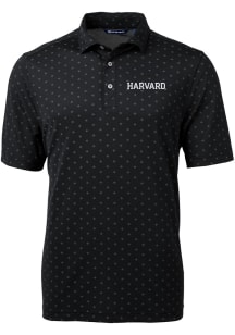 Cutter and Buck Harvard Crimson Mens Black Tile Print Short Sleeve Polo