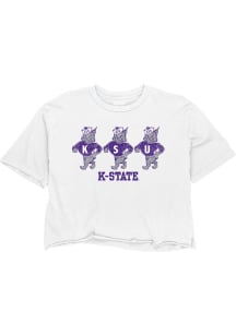 K-State Wildcats Womens White Boyfriend Crop Short Sleeve T-Shirt