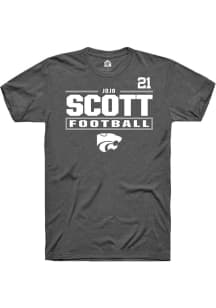 jojo scott K-State Wildcats Dark Grey Football NIL Stacked Box Short Sleeve Player T Shirt