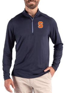 Cutter and Buck Syracuse Orange Mens Navy Blue Coastline Long Sleeve Qtr Zip Pullover
