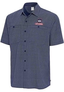 Antigua UConn Huskies Mens Navy Blue Mosiaic SS Short Sleeve Dress Shirt