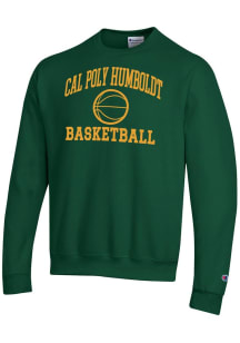 Champion Cal Poly Humboldt Lumberjacks Mens Green Basketball Powerblend Long Sleeve Crew Sweatshir..