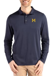 Cutter and Buck Michigan Wolverines Mens Navy Blue Vault Coastline Long Sleeve Polo Shirt