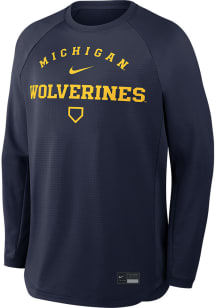 Nike Michigan Wolverines Mens Navy Blue Mid Weight Baseball Long Sleeve Sweatshirt