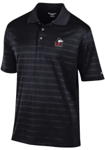 Champion Northern Illinois Huskies Mens Black Embroidered Textured Solid Short Sleeve Polo
